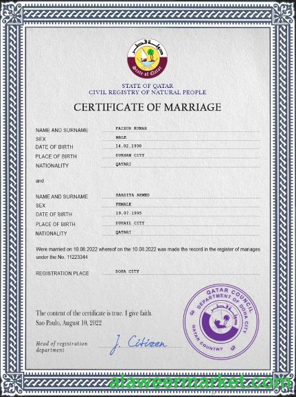 Qatar marriage certificate PSD template